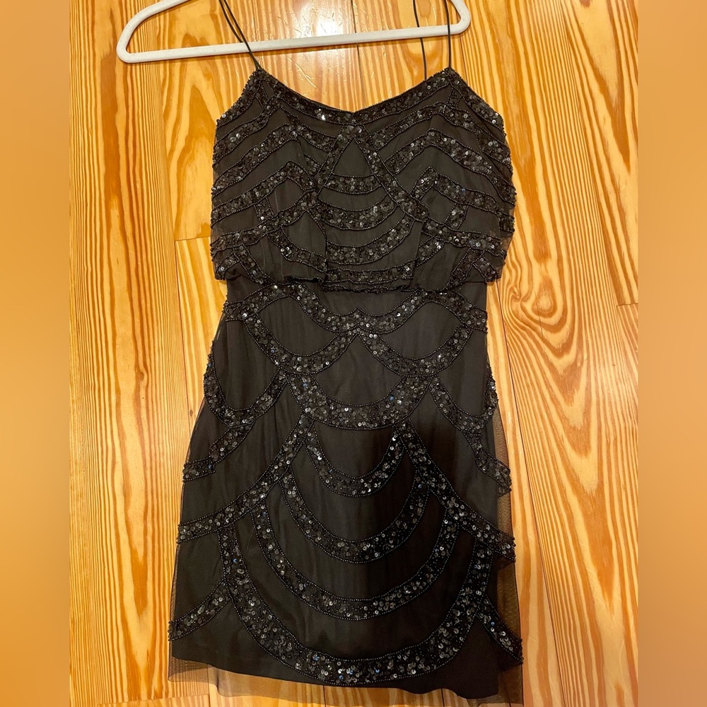 Aidan Mattox black beaded and sequin mini dress